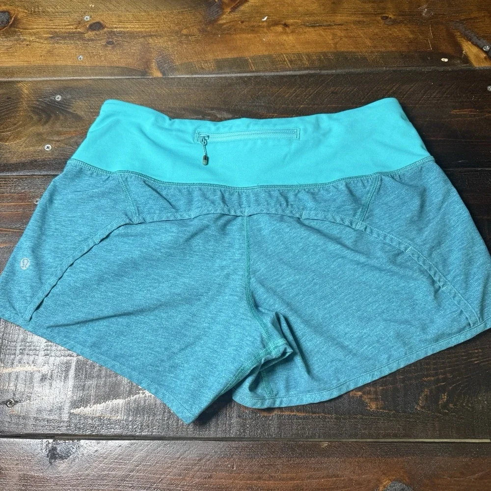 Lululemon Shorts Women's 4 Blue Teal‎ Running 4 Inseam Zip Pocket Lined